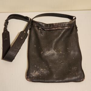 Ceannis Vintage Distressed Brown 100% Leather Large Crossbody Bag 90s Grunge